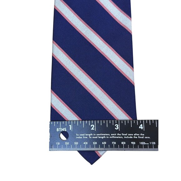 Vintage Brooks Brothers Blue Silk Striped Neck Tie Classic Pink Diagonal Pattern - Picture 7 of 7